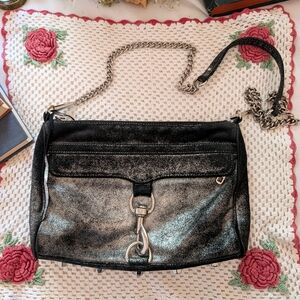 Rebecca Minkoff Black and Silver Glitter Leather Crossbody Bag